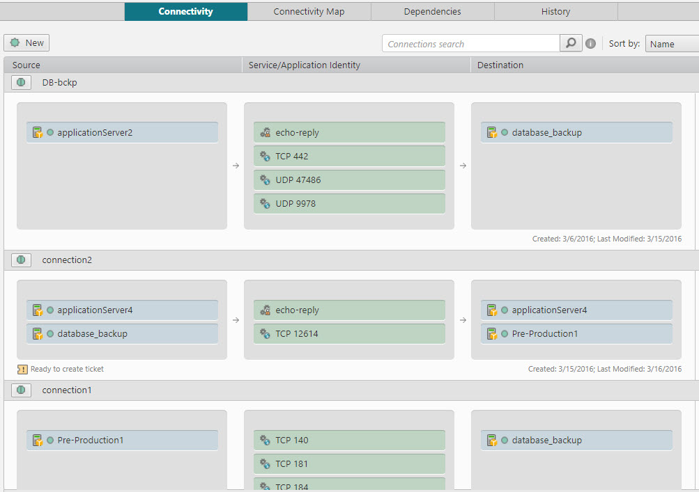 Application connectivity management